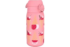 ION8 Butelka na Wodę dla Dzieci ze Lekki Stali, 400 ml/13 oz, Nieocieplany, Szczelna, Łatwa do Otwarcia, Bezpieczny Zamek, Można Myć w Zmywarce, Składany Uchwyt, Łatwa w Czyszczeniu, Lody