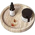 Plateau Rond En Marbre Travertin Naturel CREATCABIN - Diamètre 14.3cm, Bord Festonné - Pour Bijoux, Savon, Décoration Salle De Bain, Bureau