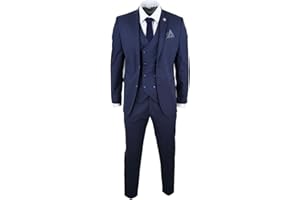 TRUCLOTHING Costume Homme 3 pièces Style Rayures Fines Coupe ajustée avec Gilet Croisé | Bleu Marine