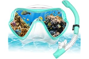 AOOSA Snorkel Set, Anti-Fog Tempered Glass Diving Mask Snorkeling Gear, Anti-Leak Panoramic Wide View Snorkelling Goggle