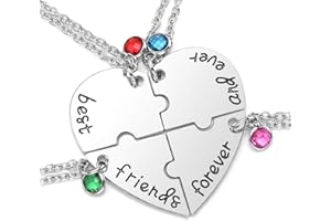 JSDDE 4er Partner Halsketten Set BFF Anhänger mit Gravur Best Friends Forever and Ever Herz Puzzle Anhänger Freundschaftsketten Geschenk für Schwester Freunde