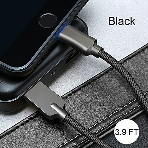 USB Cable for iPhone, Nylon Braided Tangle-Free, Smart Charging with Indicator Auto-disconnect Lightning Data Cable for iPhones(above iPhone 4s), iPads and other IOS Devices. (3.9FT, Black)