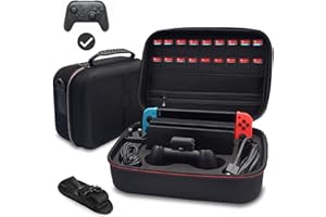 WapoRich Deluxe Travel Carrying Case for Nintendo Switch and Switch OLED, Sturdy Large Storage Bag for Accessories, Console, Dock, Joy-Cons, Joncon Grip, Pro Controller - with Shoulder Strap