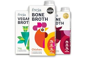 FREJA Caldo de Huesos | Paquete de Bienvenida | Vegetal, De res y Pollo | Delicioso y Natural | Protéico y Colágeno | Bajo en Calorías | Sin Concentrado, Polvo ni Cubos | 3 x 500ml