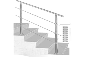 Joparri Rampe d'escalier en acier inoxydable extérieur et intérieur 150 cm Ø 42 mm avec 3 barres transversales et accessoires, angle réglable pour escaliers, jardin, entrée de maison, parapet, balcon
