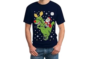 SHIRTGEIL Ugly Christmas Santa On A TRex męski T-shirt
