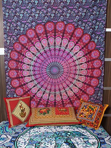 Kesrie Hand printed Mandala wall hanging tapestry Vishuddha Chakra associated with Ether/Akash element for Trust and creativity