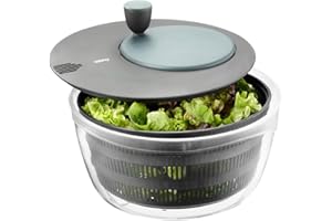 GEFU Salatschleuder mit Frischhaltedeckel | 3L Kunststoff-Schüssel mit Siebeinsatz & Kurbelantrieb | Schwarz/Grau