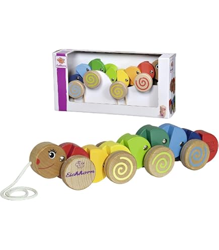 Jouet à Tirer Chenille En Bois Éducatif Pour Enfants - Jouet De Motricité Et Coordination Dès 12 Mois