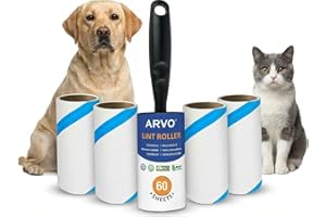 ARVO Lint Roller for Pet Hair and Dust Remover 5 pack/300 Sheets -1 Handle 60 sheets/roll, Lint Rollers for Clothes, Furnitures and Carpet, Easy to tear, Fluff & Hair Remover, Sticky Roller refills