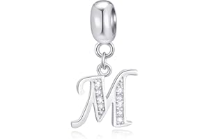 CRISNATA 26 lettre pendentif Charms, Perles d'alphabet en pierre cz pendantes initiales a-z en argent sterling 925, Convient au collier bracelet européen, cadeau pour mère/père/fille/fils/sœur/tante