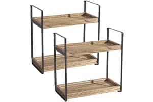 LDHHYH 2 Pack Coffee Station Organizer, 2 Tier Coffee Bar Accessories Organiser, Wooden Kitchen Counter Shelf Organiser for Home, Bathroom, Office, 35x17x35cm