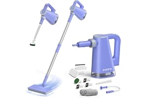 FEPPO Steam Mop with Detachable Handheld Steam Cleaner for Home and Floor Cleaning, 10-in-1 Multi-purpose Attachments & 2 Pads, Powerful Steamer for Floors, Hardwood, Tiles,Grout,Windows,Kitchen,Bath