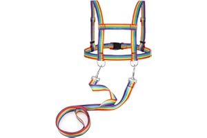 JIAWAGGAG Pferdegeschirr für Kinder Pferdeleine zum Spielen für Kinder Zaumzeug Skifahren Rollenspiel Zubehör für Spielpferd Pferdeleinen Größenverstellbare (Regenbogen, 1 Stück)