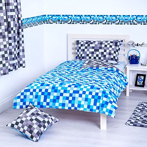 Blue & Grey Pixels Design Bedding Cotbed Junior Duvet Cover Set with Pillowcase