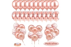 Q-WOOFF Ballon Rose Gold, Ballon Anniversaire，60 Pièces Contient 30 Ballons en Or Rose et 30 Ballons de confettis et 2 Bandes. pour la Remise des Decoration Anniversaire/Decoration Mariage