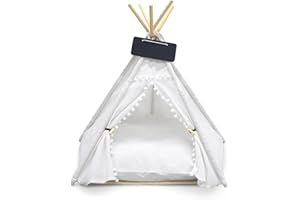 KHCY Pets Teepee, Dogs Tent, Linen Cat Dog Teepee Bed House,Pet Tent Indoor,Pet Play Houses Dog/Cat Bed house with Removable Washable Cushion