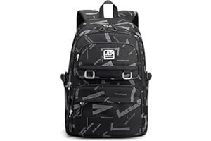 Amythe Sac à Dos pour Garçons Adolescent, Cartable College Etanche, Sac à Dos Loisir Pc Portable de 15.6 pouces, Sacs D'école Primaire à la Mode pour L'école et Les Voyages -Noir