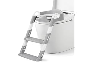 SKY-TOUCH Kids Potty Training Seat with Steps,Adjustable Toddlers Potty Toilet Trainer,Toilet Ladder Seat, Folding Children's Toilet Training with Steps Non Slip & Space Efficient for Boys Girls，Grey