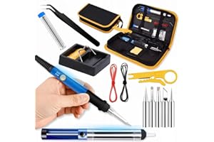 Retoo Zestaw lutowniczy 60 W, ogrzewanie ceramiczne, regulacja temperatury 200-450°C, zestaw lutowniczy do prac elektrycznych z 5 wymiennymi końcówkami lutowniczymi, pompą rozlutowującą, stojakiem do