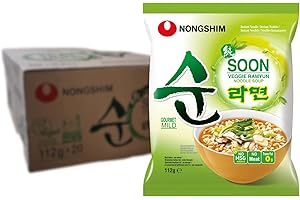 ‎NONGSHIM Nong Shim Instantnudeln Soon Veggie Ramyun – Koreanische Gemüse Ramen Suppe mild - schnelle Zubereitung – 20er Vorteilspack à 112g