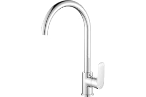 Hoomtaook Miscelatore Cucina Lavandino Rubinetto Cucina Leva Singola Ruotabile di 360 ° Ottone Cromato Rubinetto Dell'Acqua Calda e Fredda Adattatore 3/8"e 1/2"