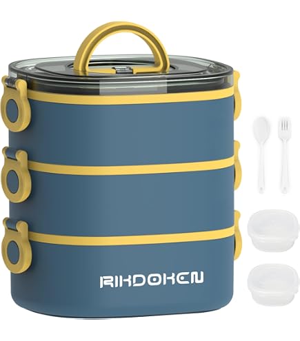 Plplaaoo Thermo-Lunchbox Aus Edelstahl 2,7L – Mehrschichtig, Auslaufsicher, Hält Warm (Bienenwachsgelb)