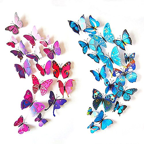HaimoBurg 72 Stück 3D Effekte Schmetterlinge Wanddeko Wandsticker Aufkleber 12st Blau +12st Lila +12st Grün +12st Gelb +12st Rosa +12st Rot - 4
