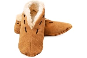 HomeOfSocks Leder Hausschuhe Herren und Damen Größe 30-52 | Obermaterial 100% Wildleder - Warme Mokassins Hüttenschuhe mit Fleece Innenfutter | Herren Puschen für Warme Füße