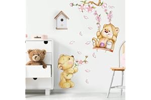 kina - Adesivo Murale Bambini Decorazione Parete Cameretta R00154 - Materiale Eco-Tessuto, Ecologico Anallergico, Riposizionabile, Effetto Carezza, Asilo Nido - Grafica Orsetti e Misura 120x30 cm