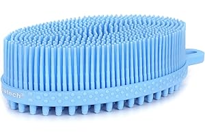 FREATECH Cepillo Corporal de Silicona - Cepillo Corporal de Ducha de 2 Cara para Exfoliación Suave, Limpieza Profunda y Masaje Intensivo, Cuidado de Piel Sensible, Higiénico y Duradero, Azul Claro