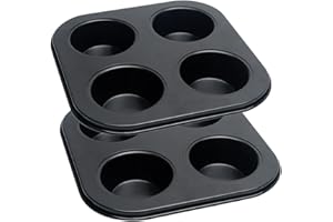 RAGYZITY Teglia per muffin da 4 tazze, antiaderenti per cupcake, mini torte, friggitrice ad aria, teglia da forno per cupcake, antiaderente, atossica, resistente in acciaio al carbonio, per forno (2 pezzi)