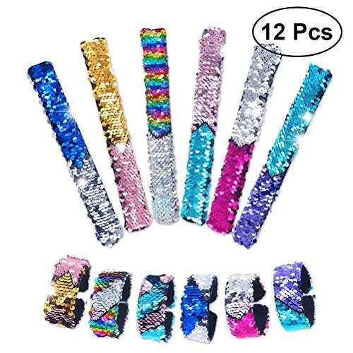 TOYMYTOY 12pcs paillettes schiaffo braccialetti doppio colore cinturino da polso per bambini festa favori 01-12 stile
