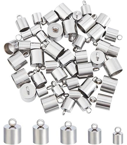 Cheriswelry - 50 stuks zilveren koordeindkappen voor metalen zuil, buissluiting met lus voor het maken van sieraden van Kumihimo