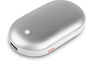 DSLIHA Calentadores de Manos, Calentadores de Manos Recargables por USB, Mini Cargador de Banco de energía 2 en 1, Calentador de Manos eléctrico portátil, Exteriores - Plata
