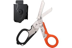 MCDSAJ 6 in 1 Multifunktions-Notfall-Schere, Notfall-Schere, Notfall-Schere mit Gurtschneider und Glasbrecher, Outdoor Camping Rettungsschere Werkzeuge, Schwarz mit Scheide