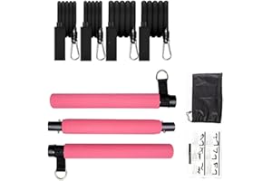 Qicool Pilates Bar Set,Pilates Bar Kit with 4 Resistance Bands(2x30lbs,2x40lbs),Fitness Equipment Yoga Pilates,Workout Resistance Band Bar with Foot Strap for Legs,Hip,Waist and Arm (Pink)