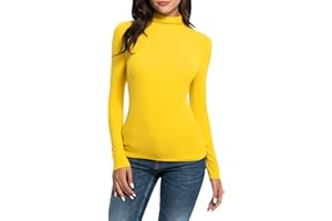 GENERIC Sous-vêtement pour femme à manches longues Dune Pull à col roulé en coton à manches longues doux stretch Couleur unie Pull avec col montant T-shirt coupe slim