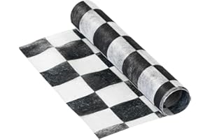 Talking Tables camino de mesa en el tema de Alicia en el país de las maravillas.’ ‘TsAlice.’ Tela a cuadros en monocromática. Para un fiesta de muñecas, cumpleaños o una celebración de boda.