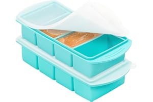 ZORUAM Soup Freezer Container, 2 Packs Silicone Freezer Mould with Lid, Large Ice Cube Tray, 4-Compartment Meal Prep Food Soup Storage Containers, Blue