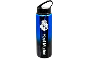 Hy-Pro Real Madrid C.F 750 ml aluminium UV sport vattenflaska | Officiellt licensierad, Real Madrid vattenflaska med integrerad vikhalm, neokromfinish, läckagesäker, lätt