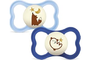 MAM Supreme Night Schnuller | 6-16 Monate | leuchtende Baby Schnuller | 94% Akzeptanz | beugt Zahnfehlstellungen vor | besonders hautfreundlich | SkinSoft Silikon | Fuchs/Bär | 2 Stück
