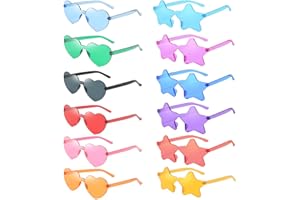 Zeuwets 12 Paia Occhiali Festa Stella/Cuore, Occhiali da Festa Hippie Senza Montatura, Occhiali Colorati Festa per Adulti e Bambini, Occhiali da Festa Divertenti per Addii al Celibato/Compleanno