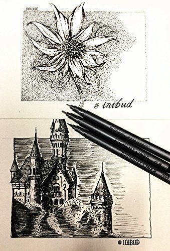 INIBUD Fineliner set 9er Pigment Liner Tuschestift Schwarz 0.05mm 0.1mm 0.2mm 0.3mm 0.4mm 0.5mm 0.6mm 0.8mm Brush pen artist pen Finepen, mit GRATIS Pen Box - 7