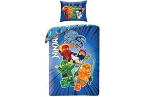 Halantex Juego de cama Lego Ninjago Reversible, funda nórdica de 140 x 200 cm + funda de almohada de 65 x 65 cm, color azul