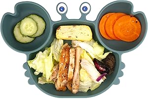 QSHARE Assiette Ventouse Pour Bébé,Assiette Bebe Silicone Avec 3 Compartiments, Passe Au Lave-vaisselle Et Au Micro-ondes, S'adapte à La Plupart Des Plateaux de Chaise Haute
