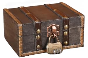 SVUPUE Cofre del tesoro de madera vintage con cerradura de combinación, caja de madera marrón para guardar el tesoro, aspecto vintage, cofre de madera pirata, para guardar y decorar regalos