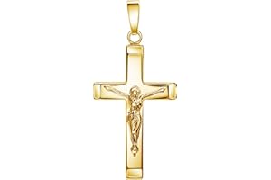 JEVELION Kreuz-Anhänger Goldkreuz Kruzifix Jesus Christus für Damen, Herren und Kinder als Kettenanhänger mit Schmuck-Etui