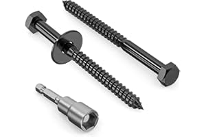 Valorada 12Pcs M8 x 100mm Coach Screws, Heavy Duty Lag Bolts 304 Stainless Steel, 100mm Wood Screws, Hex Head Partial Thread Black Oxide, with Washers and Hex Socket Drill Bit