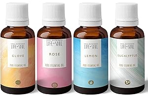 SOUL NUTRIENTS Smell Training Set- Essential Oil Gift Set- Rose, Clove, Eucalyptus, Lemon- 4 x 10ml Pure Essential Oils- Charity Donation- Olfactory Training